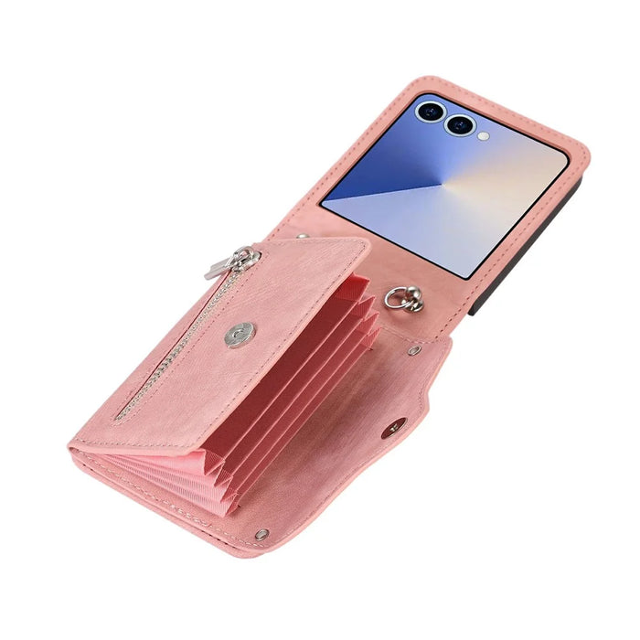 For Samsung Galaxy Z Flip8 Case RFID Blocking Card Holder Kickstand PU Leather + PC Phone Cover - Rose Gold - 3