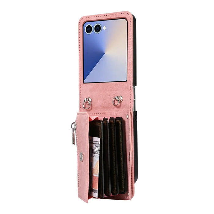 For Samsung Galaxy Z Flip8 Case RFID Blocking Card Holder Kickstand PU Leather + PC Phone Cover - Rose Gold - 4