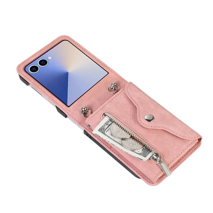 For Samsung Galaxy Z Flip8 Case RFID Blocking Card Holder Kickstand PU Leather + PC Phone Cover - Rose Gold - 5