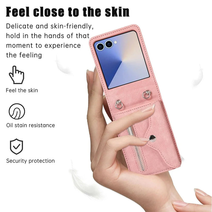 For Samsung Galaxy Z Flip8 Case RFID Blocking Card Holder Kickstand PU Leather + PC Phone Cover - Rose Gold - 7