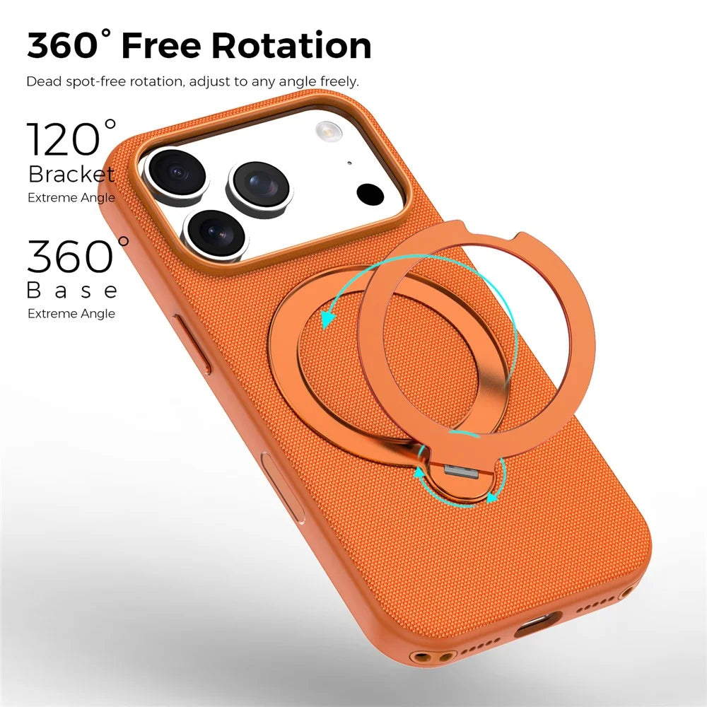For iPhone 18 Pro Max Case Magnetic Rotating Kickstand Tech Fabric TPU Protective Cover - Orange - 2
