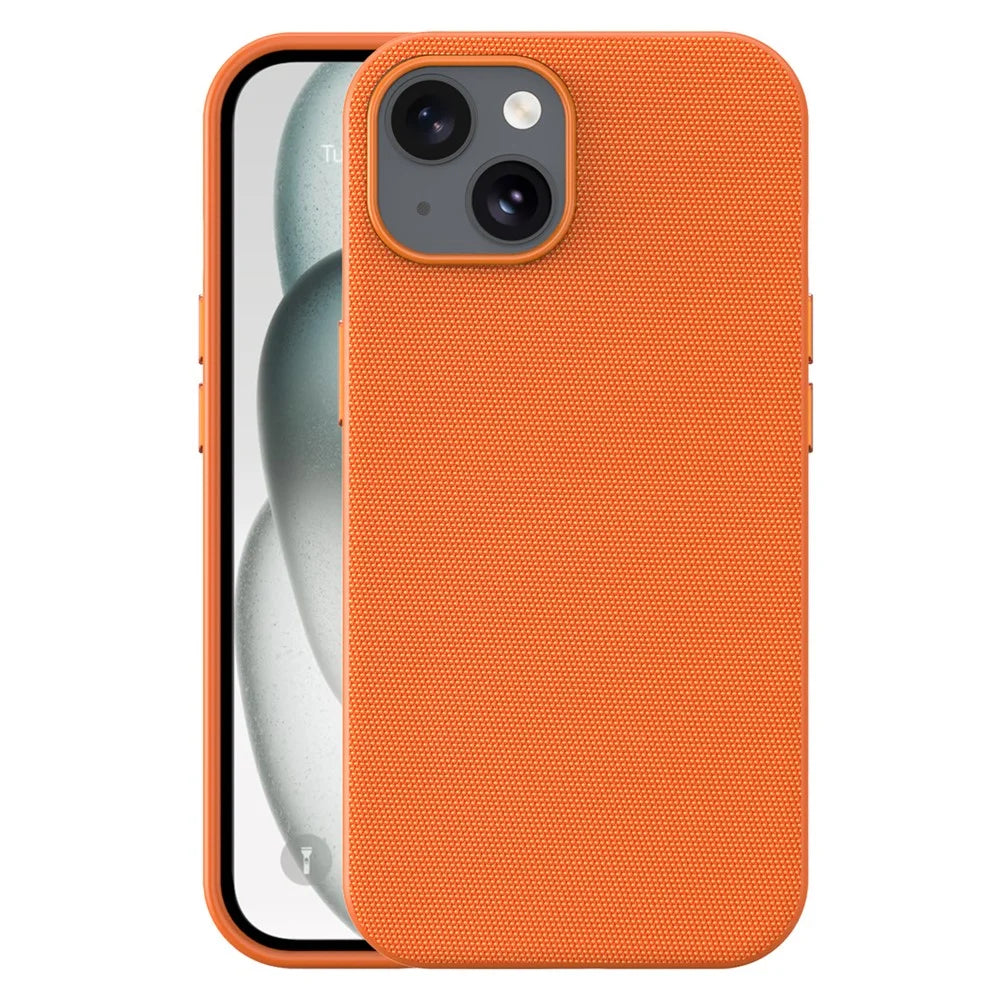 For iPhone 15 Magnetic Case Tech Fabric Coated TPU + PC Anti-Drop Phone Cover - Orange - 2