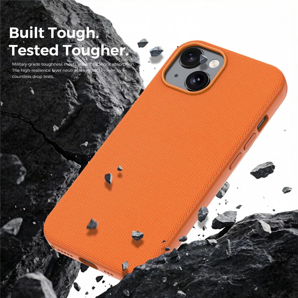 For iPhone 15 Magnetic Case Tech Fabric Coated TPU + PC Anti-Drop Phone Cover - Orange - 3