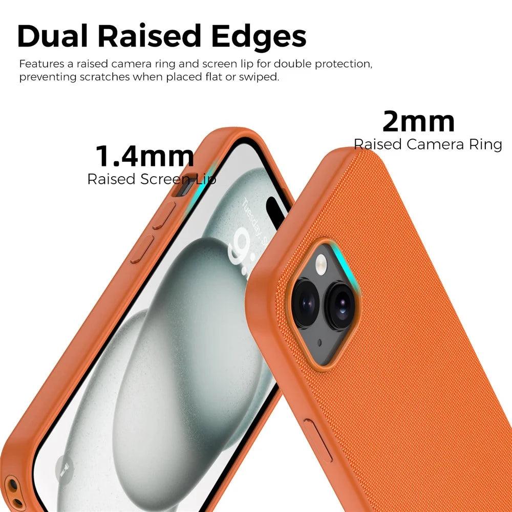 For iPhone 15 Magnetic Case Tech Fabric Coated TPU + PC Anti-Drop Phone Cover - Orange - 4