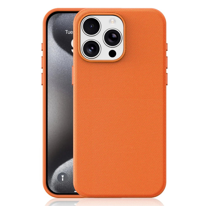 For iPhone 15 Pro Max Magnetic Case Tech Fabric Coated TPU + PC Anti-Drop Phone Cover - Orange - 2
