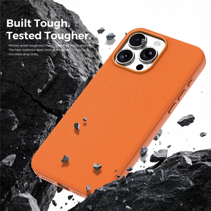 For iPhone 15 Pro Max Magnetic Case Tech Fabric Coated TPU + PC Anti-Drop Phone Cover - Orange - 3