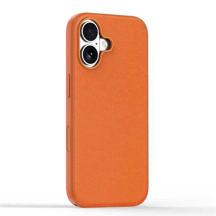 For iPhone 16 Magnetic Case Tech Fabric Coated TPU + PC Anti-Drop Phone Cover - Orange - 1