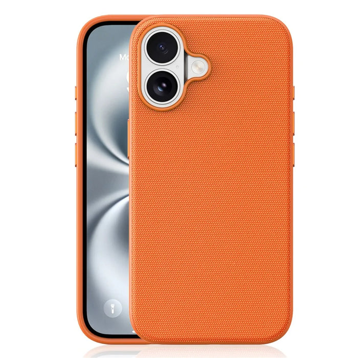 For iPhone 16 Magnetic Case Tech Fabric Coated TPU + PC Anti-Drop Phone Cover - Orange - 2