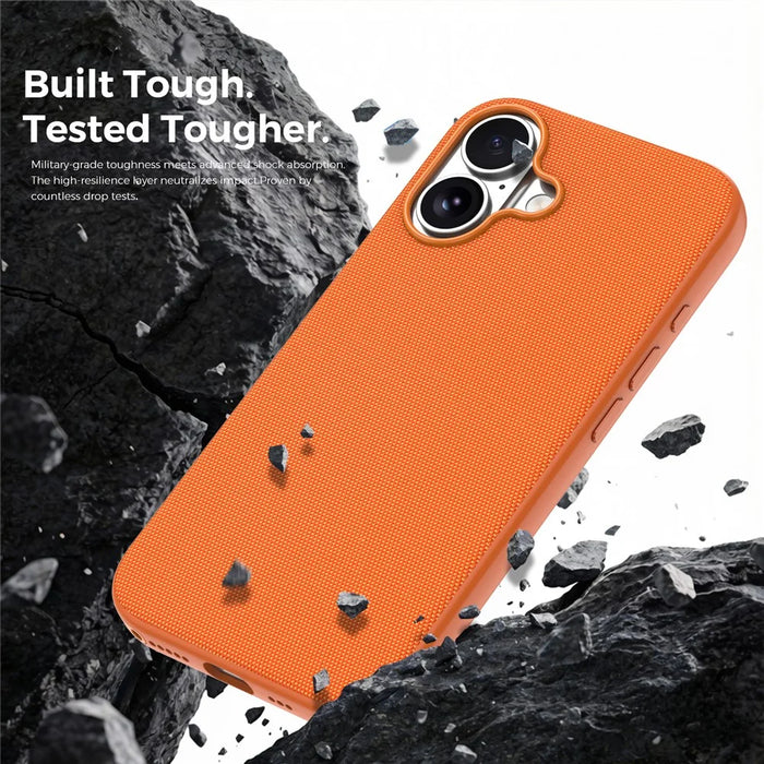 For iPhone 16 Magnetic Case Tech Fabric Coated TPU + PC Anti-Drop Phone Cover - Orange - 3