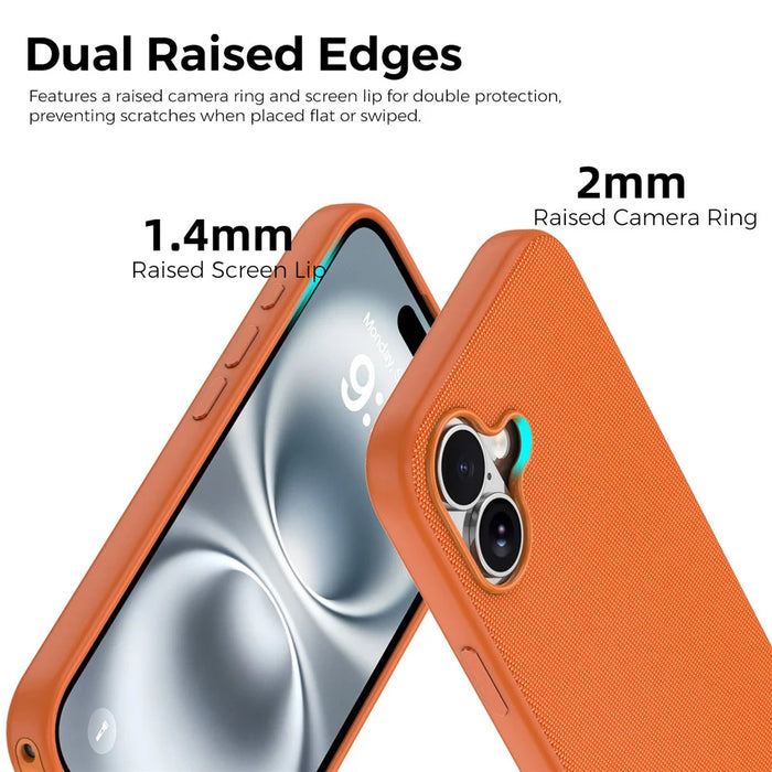 For iPhone 16 Magnetic Case Tech Fabric Coated TPU + PC Anti-Drop Phone Cover - Orange - 4