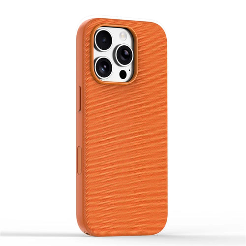 For iPhone 16 Pro Magnetic Case Tech Fabric Coated TPU + PC Anti-Drop Phone Cover - Orange - 1