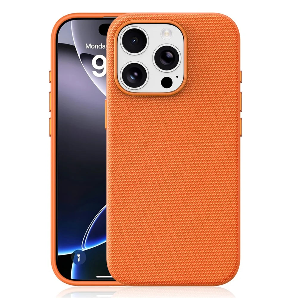 For iPhone 16 Pro Magnetic Case Tech Fabric Coated TPU + PC Anti-Drop Phone Cover - Orange - 2