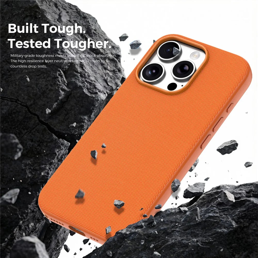 For iPhone 16 Pro Magnetic Case Tech Fabric Coated TPU + PC Anti-Drop Phone Cover - Orange - 3