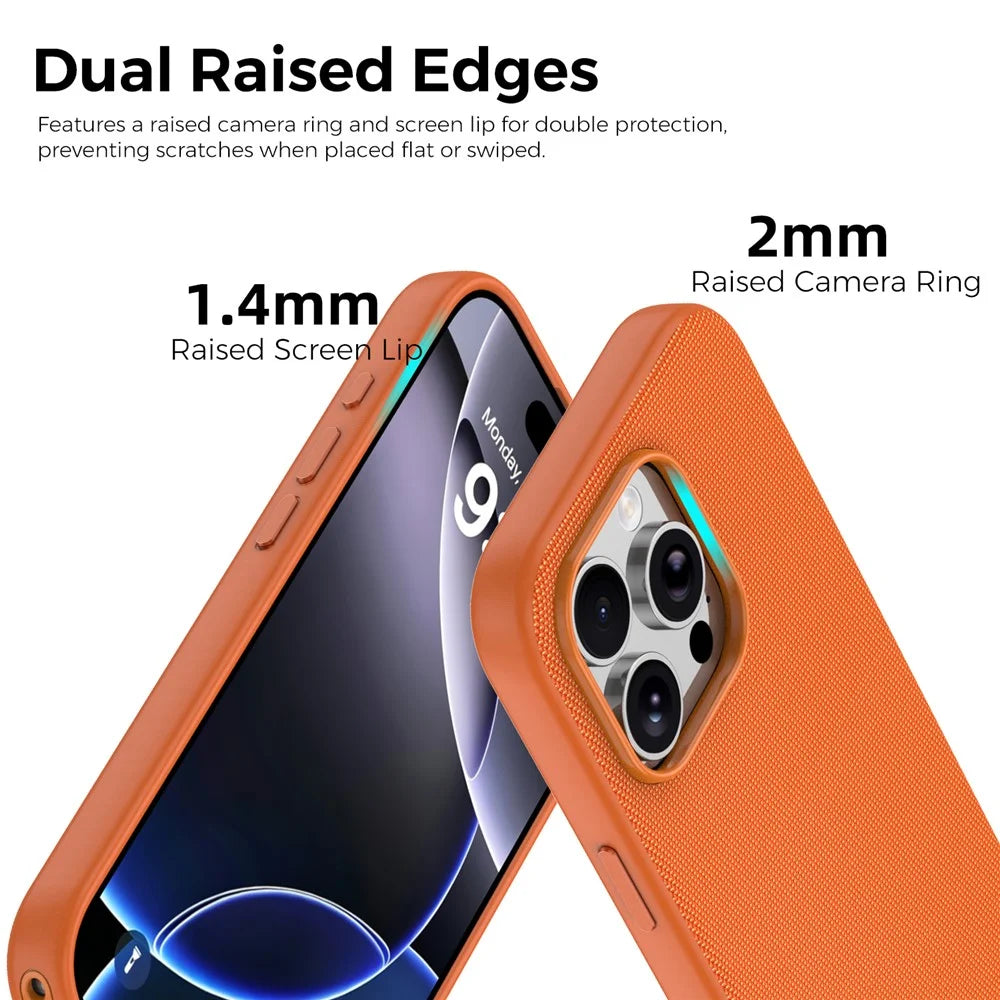 For iPhone 16 Pro Magnetic Case Tech Fabric Coated TPU + PC Anti-Drop Phone Cover - Orange - 4