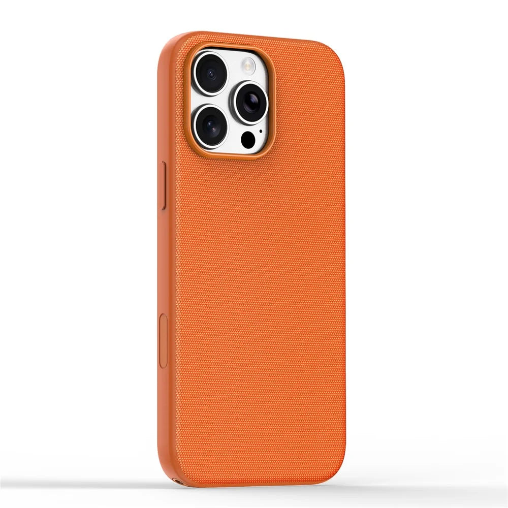 For iPhone 16 Pro Max Magnetic Case Tech Fabric Coated TPU + PC Anti-Drop Phone Cover - Orange - 1