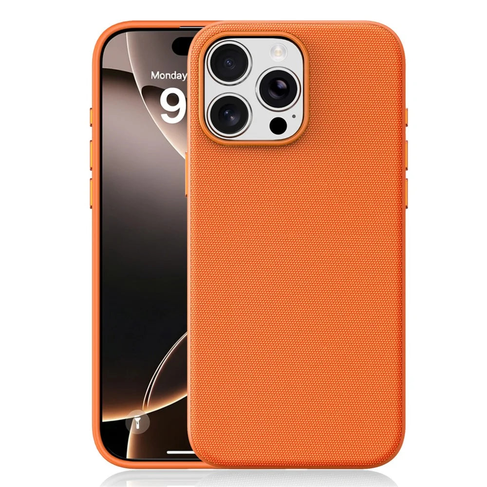 For iPhone 16 Pro Max Magnetic Case Tech Fabric Coated TPU + PC Anti-Drop Phone Cover - Orange - 2