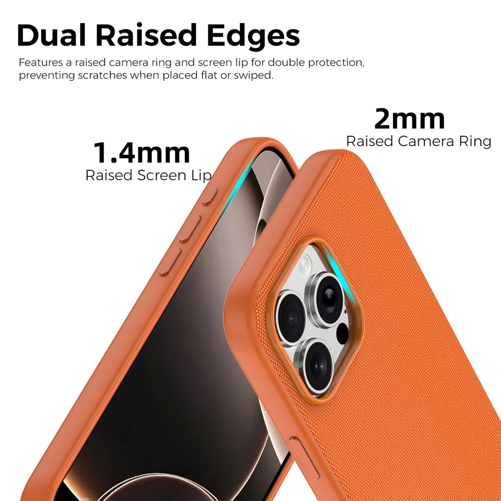For iPhone 16 Pro Max Magnetic Case Tech Fabric Coated TPU + PC Anti-Drop Phone Cover - Orange - 4