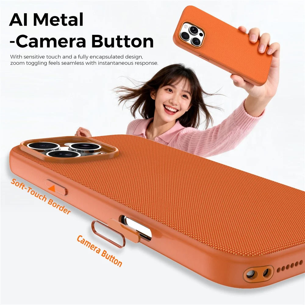 For iPhone 16 Pro Max Magnetic Case Tech Fabric Coated TPU + PC Anti-Drop Phone Cover - Orange - 5