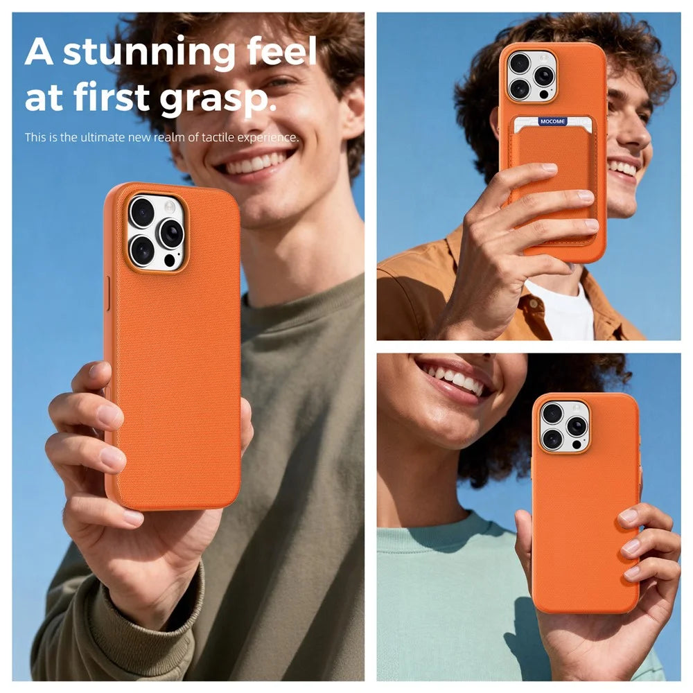 For iPhone 16 Pro Max Magnetic Case Tech Fabric Coated TPU + PC Anti-Drop Phone Cover - Orange - 7