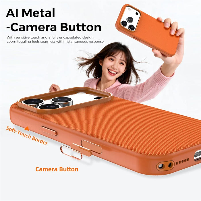 For iPhone 18 Pro Magnetic Case Tech Fabric Coated TPU + PC Anti-Drop Phone Cover - Orange - 5