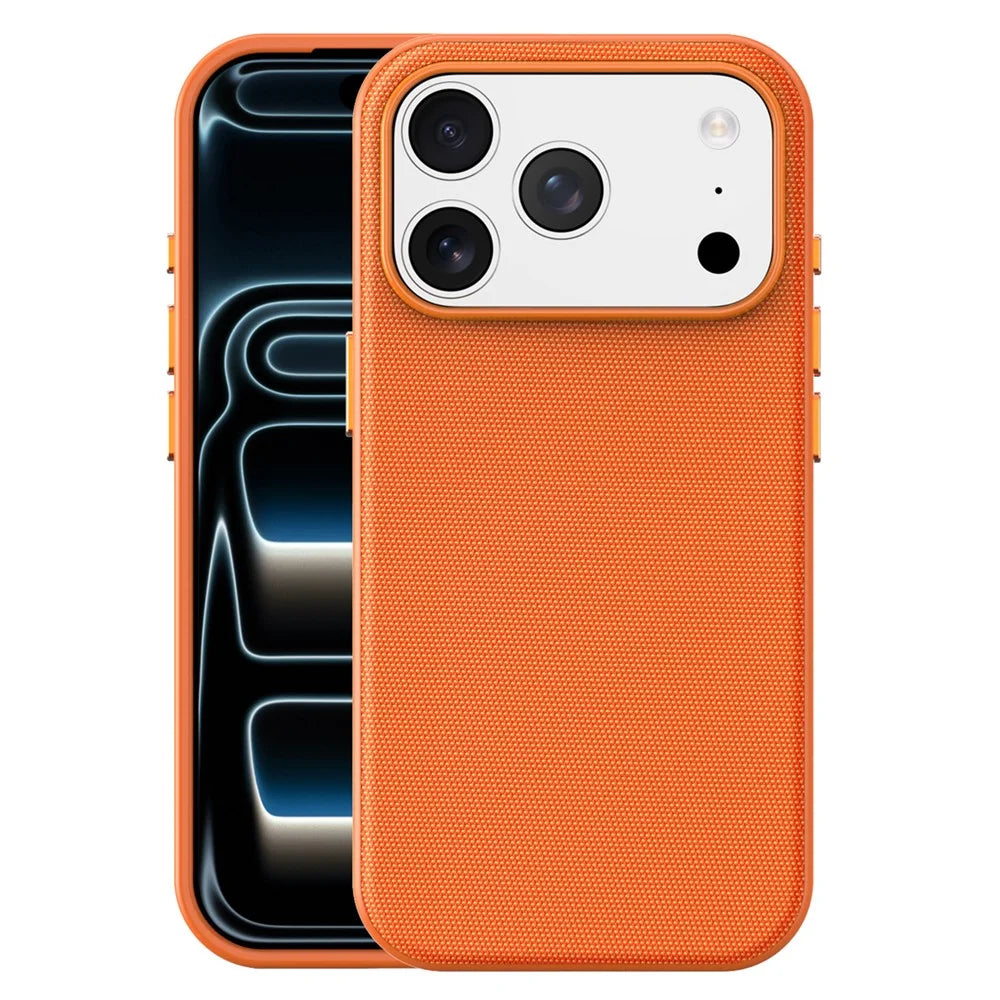 For iPhone 18 Pro Max Magnetic Case Tech Fabric Coated TPU + PC Anti-Drop Phone Cover - Orange - 1