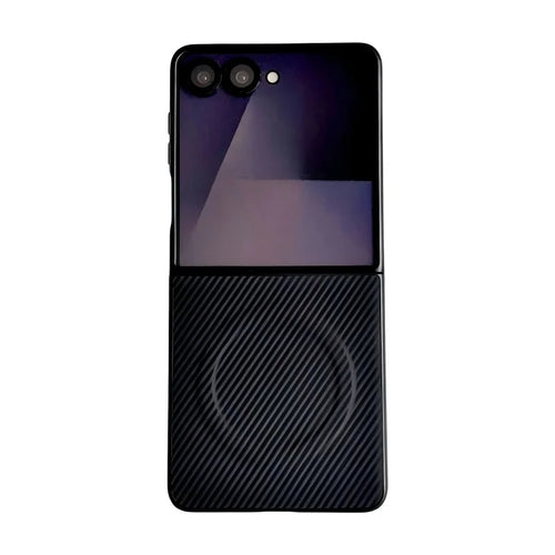 WANLONFENG for Samsung Galaxy Z Flip8 TQ Series Magnetic Case Carbon Fiber Texture PC TPU Phone Cover (Big Lens Hole) - Black - 1