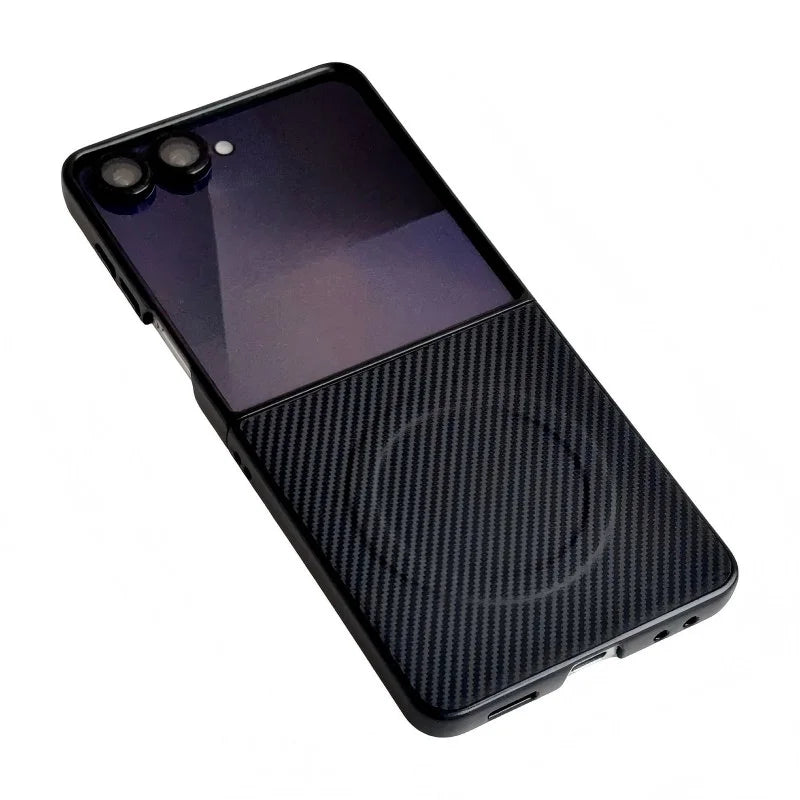 WANLONFENG for Samsung Galaxy Z Flip8 TQ Series Magnetic Case Carbon Fiber Texture PC TPU Phone Cover (Big Lens Hole) - Black - 2