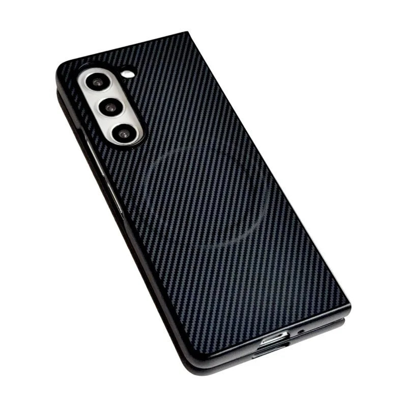 WANLONFENG for Samsung Galaxy Z Fold5 5G TQ Series Magnetic Case Carbon Fiber Texture PC TPU Phone Cover (Big Lens Hole) - Black - 2