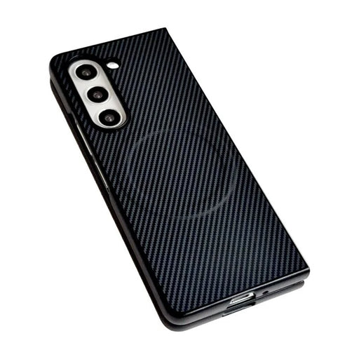 WANLONFENG for Samsung Galaxy Z Fold5 5G TQ Series Magnetic Case Carbon Fiber Texture PC TPU Phone Cover (Big Lens Hole) - Black - 2