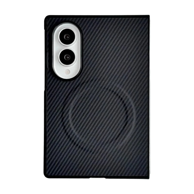 WANLONFENG for Samsung Galaxy Z Fold8 TQ Series Magnetic Case Carbon Fiber Texture PC TPU Phone Cover (Big Lens Hole) - Black - 1