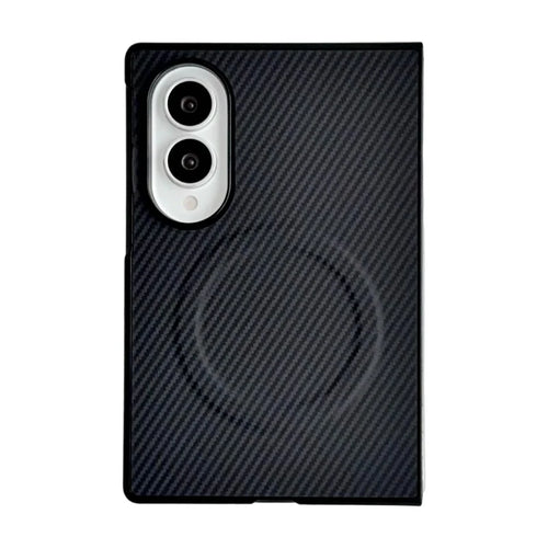 WANLONFENG for Samsung Galaxy Z Fold8 TQ Series Magnetic Case Carbon Fiber Texture PC TPU Phone Cover (Big Lens Hole) - Black - 1
