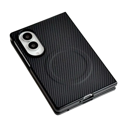 WANLONFENG for Samsung Galaxy Z Fold8 TQ Series Magnetic Case Carbon Fiber Texture PC TPU Phone Cover (Big Lens Hole) - Black - 2