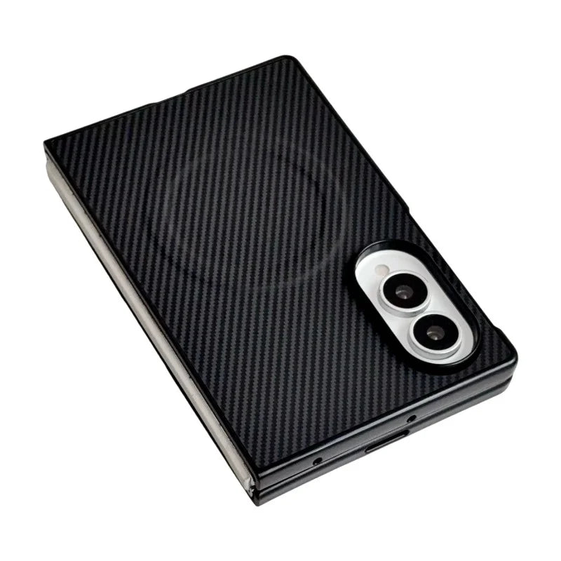 WANLONFENG for Samsung Galaxy Z Fold8 TQ Series Magnetic Case Carbon Fiber Texture PC TPU Phone Cover (Big Lens Hole) - Black - 3