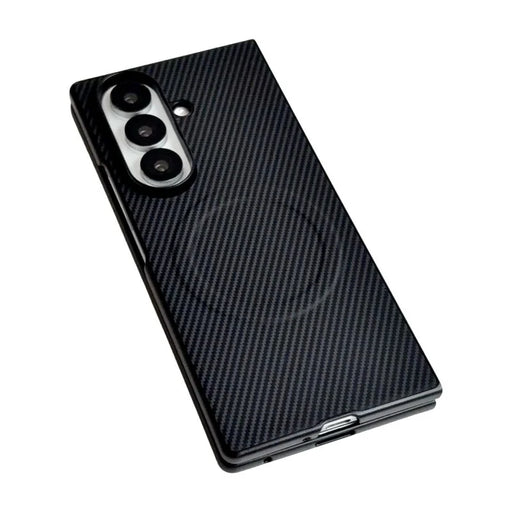 WANLONFENG for Samsung Galaxy Z Fold8 Ultra TQ Series Magnetic Case Carbon Fiber Texture PC TPU Phone Cover (Big Lens Hole) - Black - 2