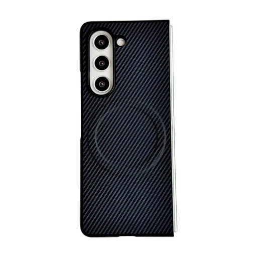 WANLONFENG for Samsung Galaxy Z Fold6 5G TQ Series Magnetic Case Carbon Fiber Texture PC TPU Phone Cover (Big Lens Hole) - Black - 1
