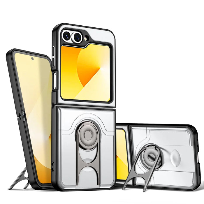 For Samsung Galaxy Z Flip6 5G Case with Slide Camera Cover Kickstand PC + TPU Protective Phone Shell - Silver - 1