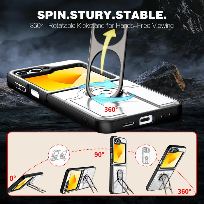 For Samsung Galaxy Z Flip6 5G Case with Slide Camera Cover Kickstand PC + TPU Protective Phone Shell - Silver - 6