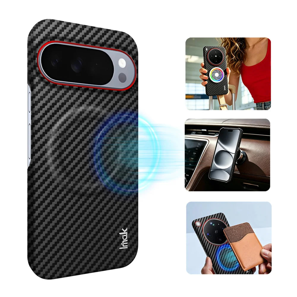 IMAK for Google Pixel 10 Pro XL Ruiyi Series Magnetic Case Carbon Fiber Texture Leather + PC Phone Cover - As Shown - 3