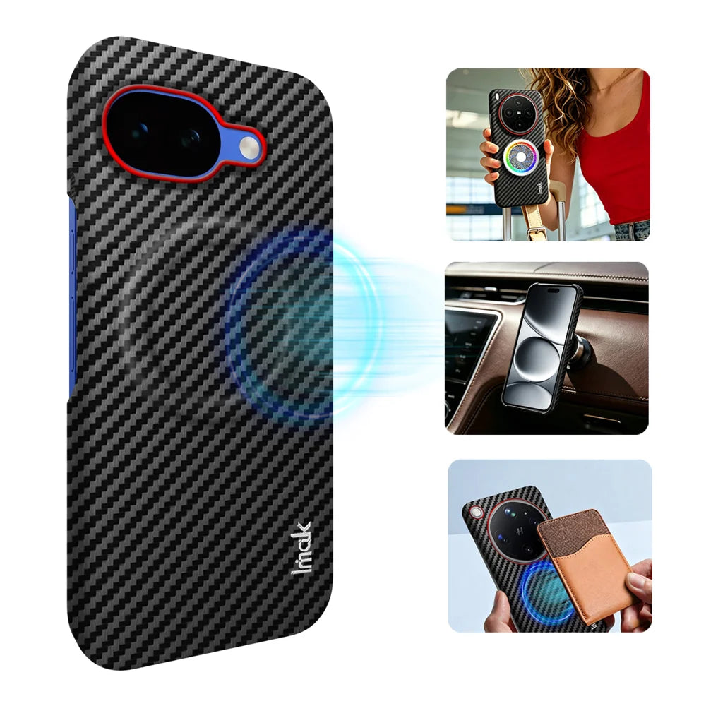 IMAK for Google Pixel 10a Ruiyi Series Magnetic Case Carbon Fiber Texture Leather + PC Phone Cover - As Shown - 3