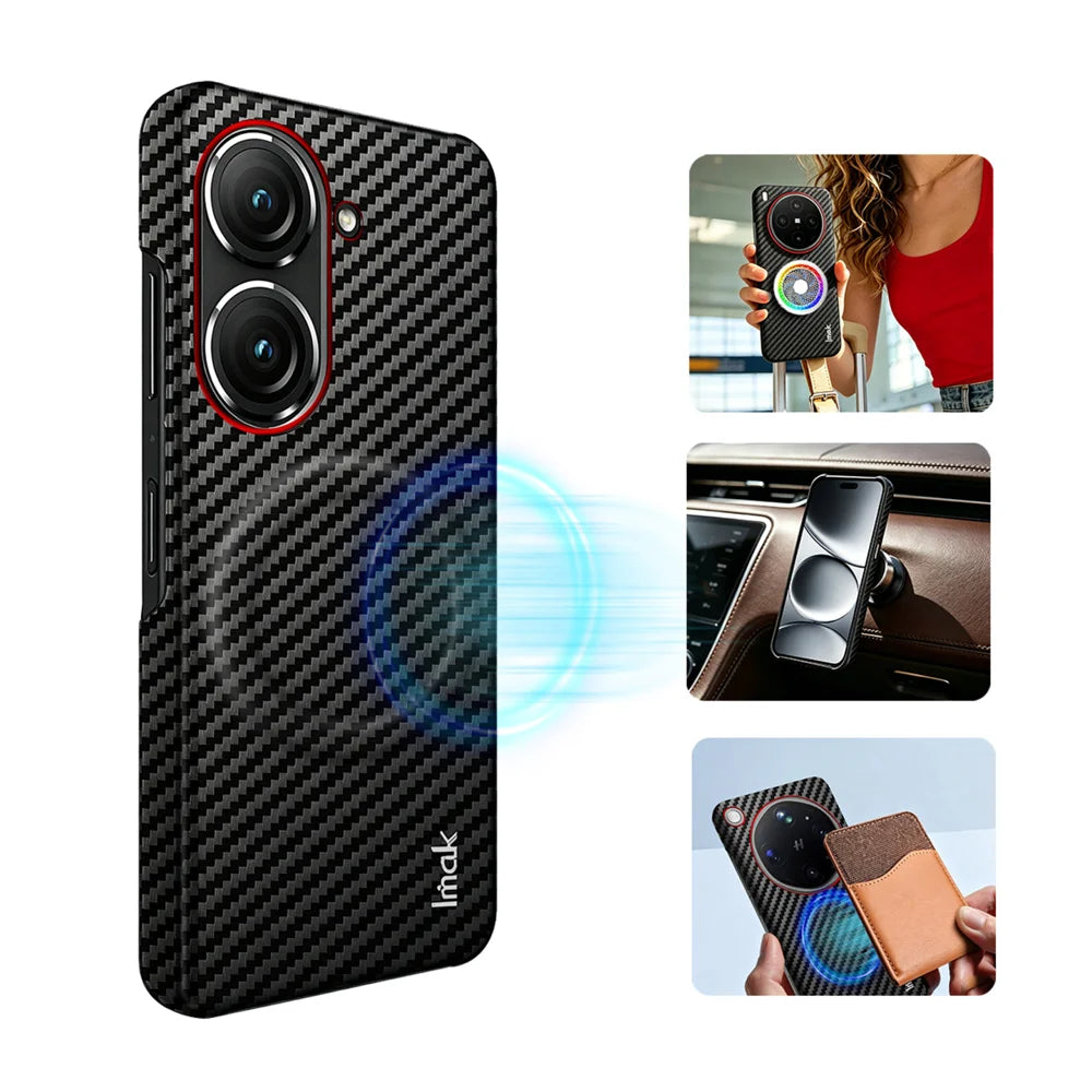 IMAK for Asus Zenfone 10 5G / Asus Zenfone 9 5G Ruiyi Series Magnetic Case Carbon Fiber Texture Leather + PC Phone Cover - As Shown - 3