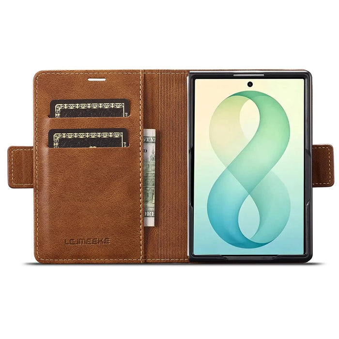 LC.IMEEKE For Samsung Galaxy Z Fold8 Leather Case RFID Blocking Card Slots Phone Cover - Brown - 2