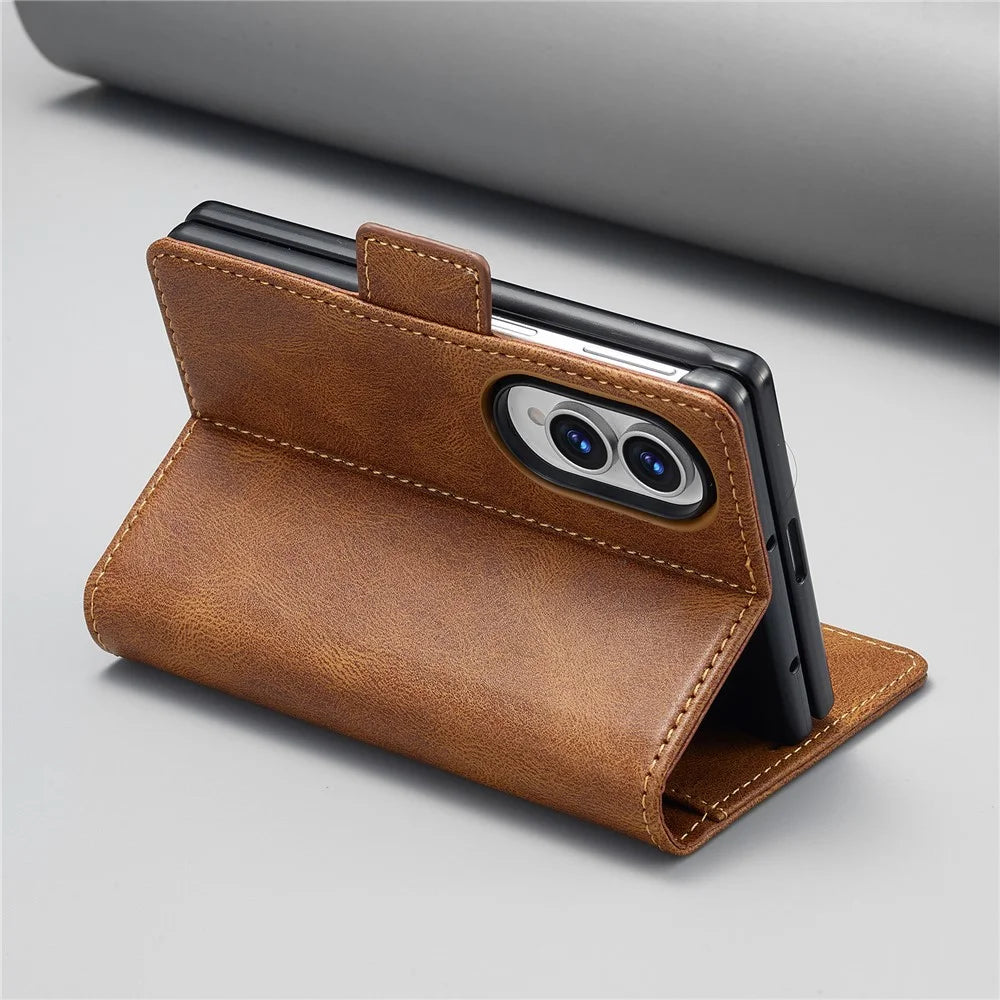 LC.IMEEKE For Samsung Galaxy Z Fold8 Leather Case RFID Blocking Card Slots Phone Cover - Brown - 7