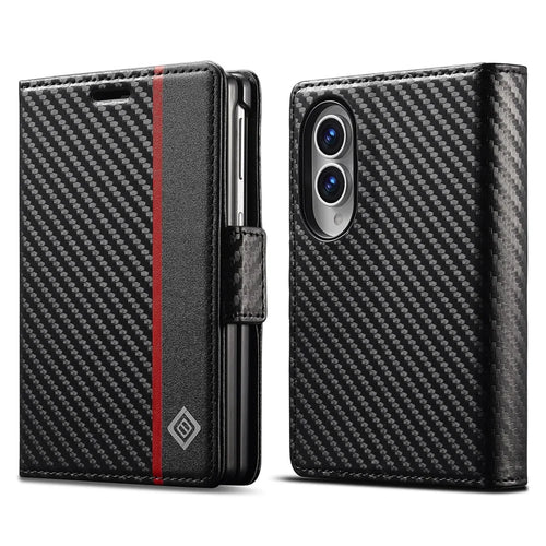 LC.IMEEKE Wallet Case for Samsung Galaxy Z Fold8 Carbon Fiber Texture Leather Phone Cover - Vertical Stripe - 1