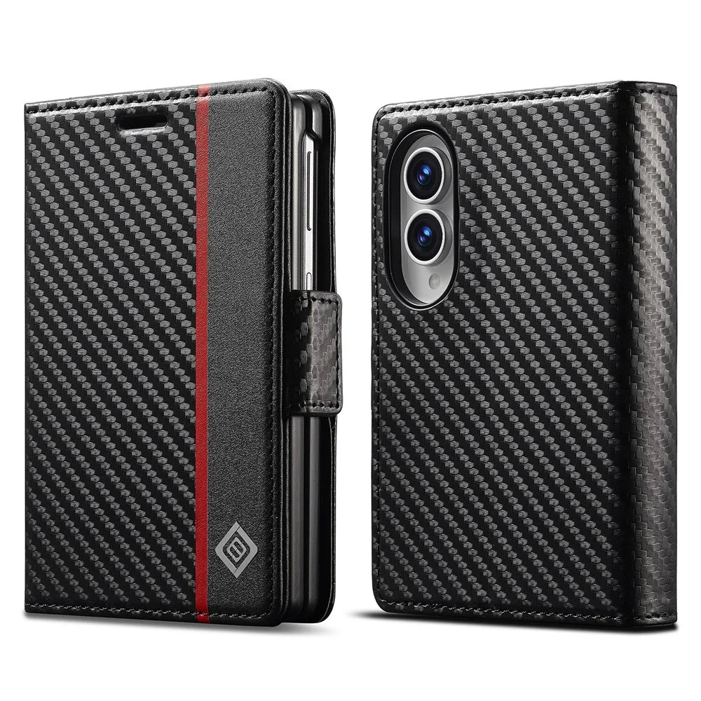 LC.IMEEKE Wallet Case for Samsung Galaxy Z Fold8 Carbon Fiber Texture Leather Phone Cover - Vertical Stripe - 1