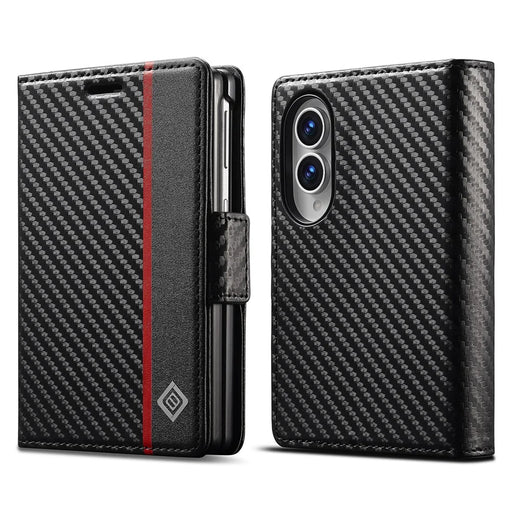 LC.IMEEKE Wallet Case for Samsung Galaxy Z Fold8 Carbon Fiber Texture Leather Phone Cover - Vertical Stripe - 1