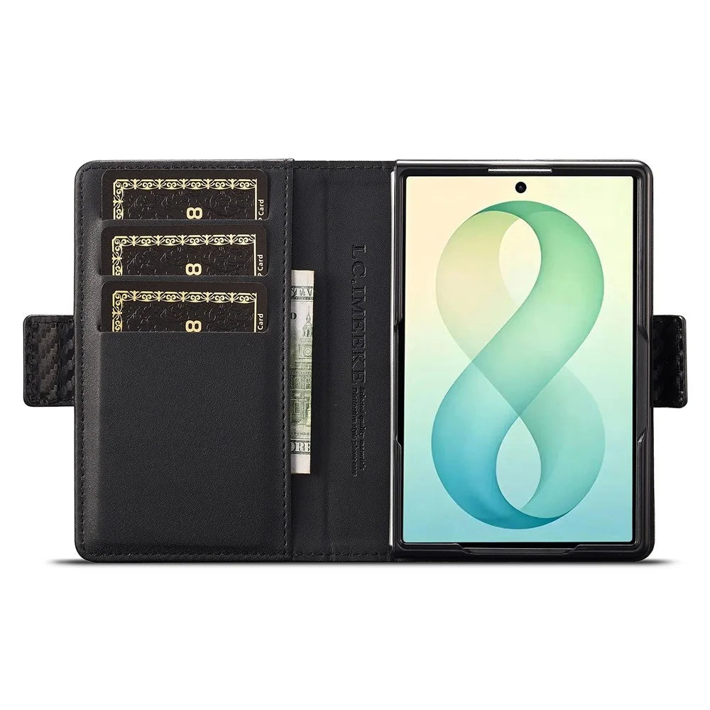 LC.IMEEKE Wallet Case for Samsung Galaxy Z Fold8 Carbon Fiber Texture Leather Phone Cover - Vertical Stripe - 2