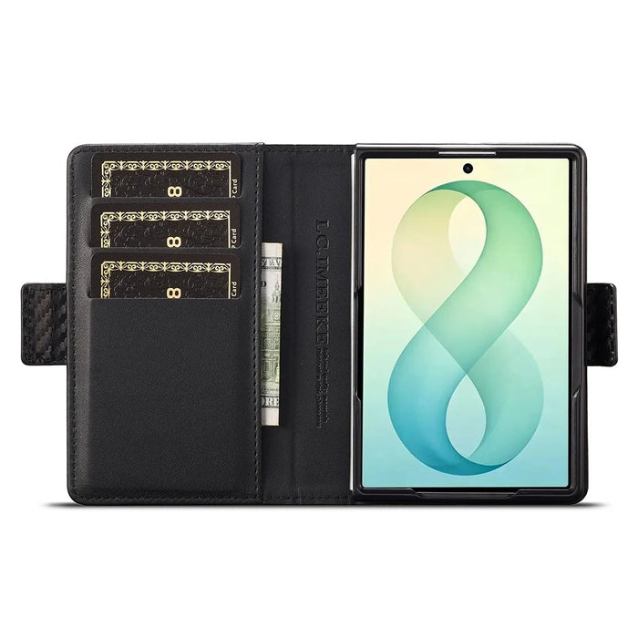 LC.IMEEKE Wallet Case for Samsung Galaxy Z Fold8 Carbon Fiber Texture Leather Phone Cover - Vertical Stripe - 2
