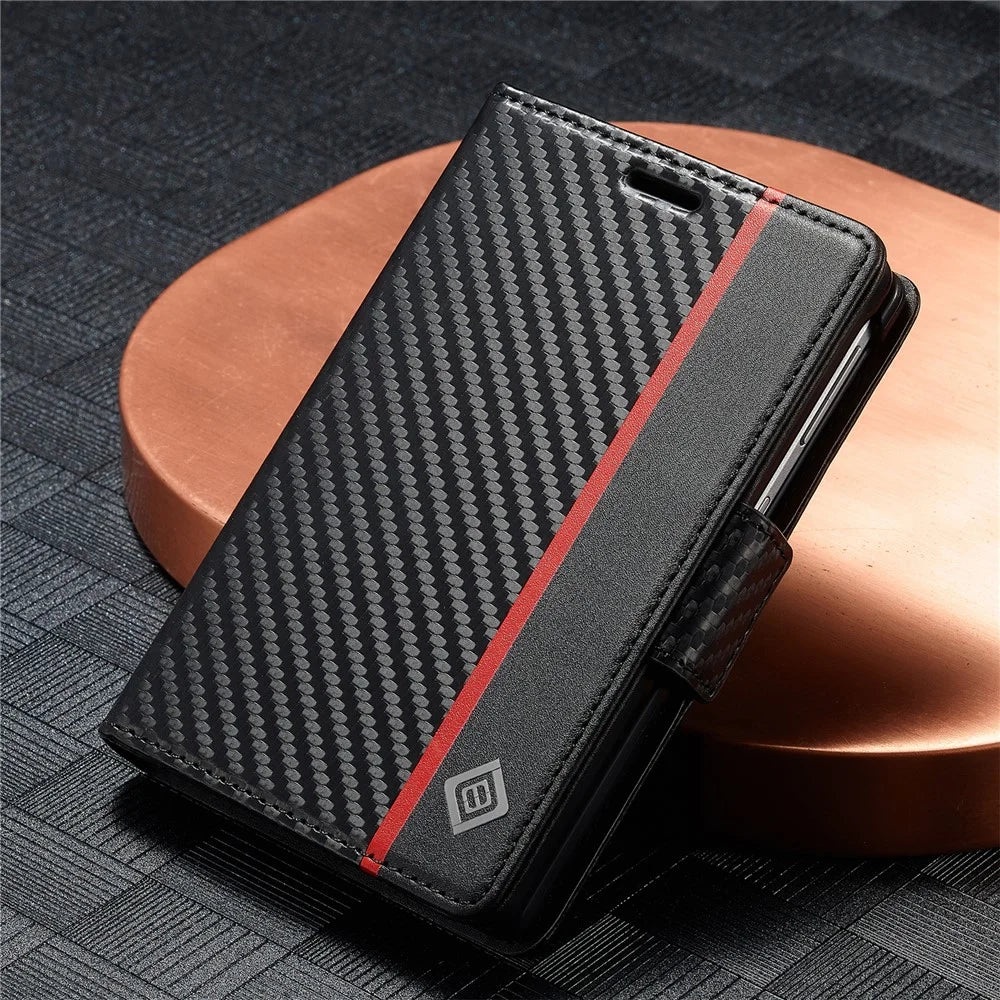 LC.IMEEKE Wallet Case for Samsung Galaxy Z Fold8 Carbon Fiber Texture Leather Phone Cover - Vertical Stripe - 6