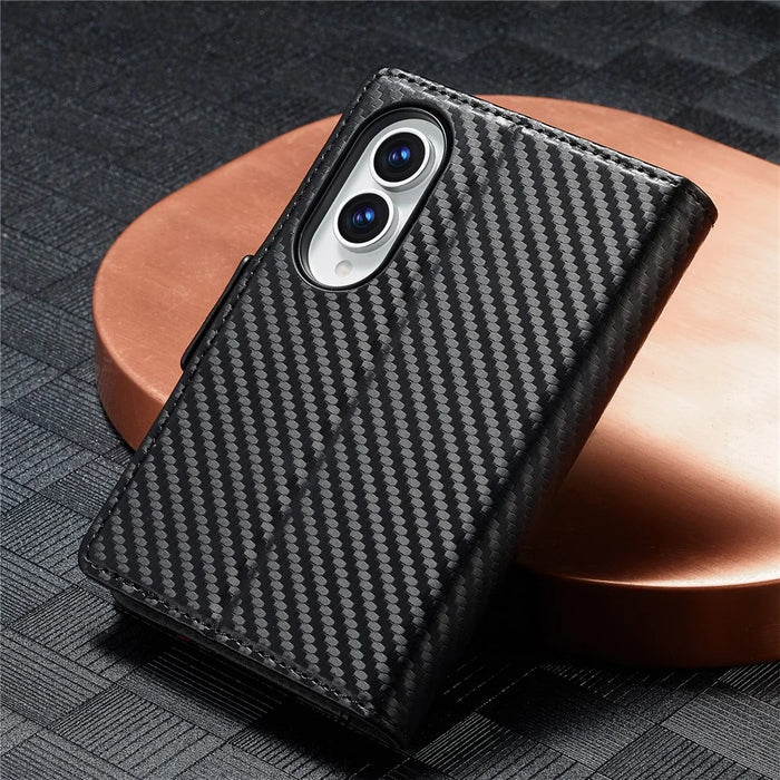 LC.IMEEKE Wallet Case for Samsung Galaxy Z Fold8 Carbon Fiber Texture Leather Phone Cover - Vertical Stripe - 7