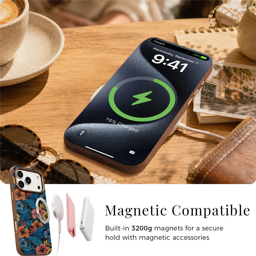 DENIOR for iPhone 18 Pro  /  17 Pro Magnetic Case Retro Aesthetic Design Cork + Leather + TPU Shockproof Phone Cover - Blue - 6
